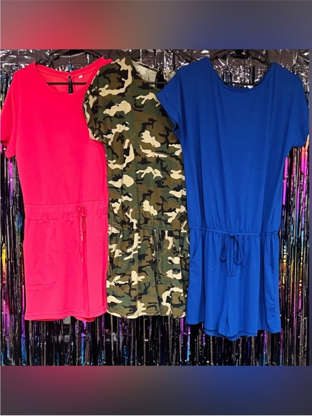 Womens Casual short rompers- Hot Pink, Camo, Royal Blue